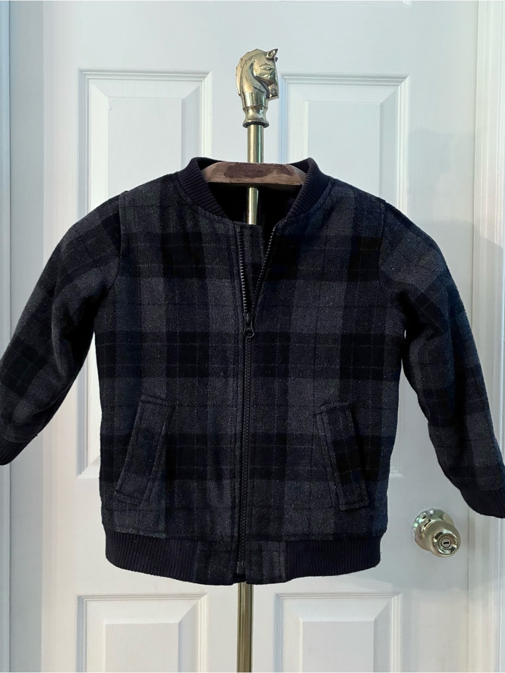 Baby GAP Grey Plaid Wool Blend Bomber Jacket